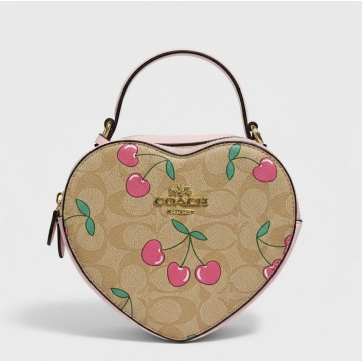 Coach bolso bandolero de coraz?n rosada con cereza rosadas AAA