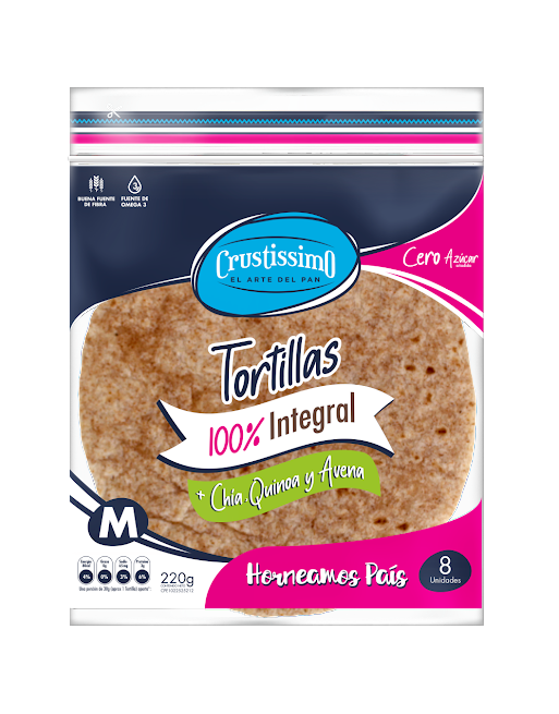 CRUSTISSIMO TORTILLAS INTEGRALES  CHIA QUINOA Y AVENA 220G