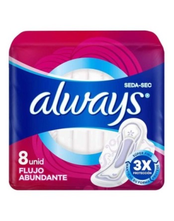 ALWAYS TOALLAS SANITARIAS FLUJO ABUNDANTE DIA SEDASEC X8 45G
