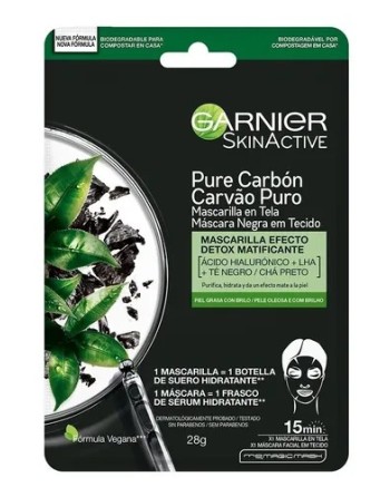 GARNIER SKINACTIVE MASCARILLA TELA PURE DE CARBON EFECTO MATIFICANTE  28G