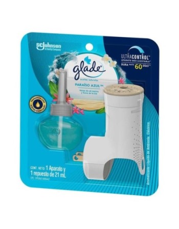 GLADE ACEITES NATURALES PARAISO AZUL APARATO Y REPUESTO 21ML