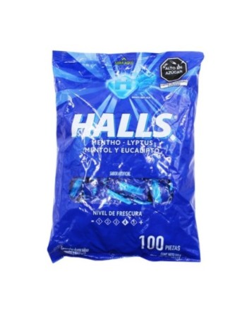 HALLS BOLSA MENTOL Y EUCALIPTO X100UND
