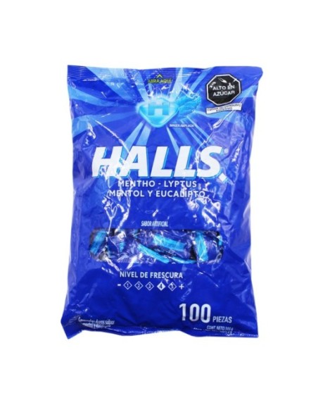 HALLS BOLSA MENTOL Y EUCALIPTO X100UND