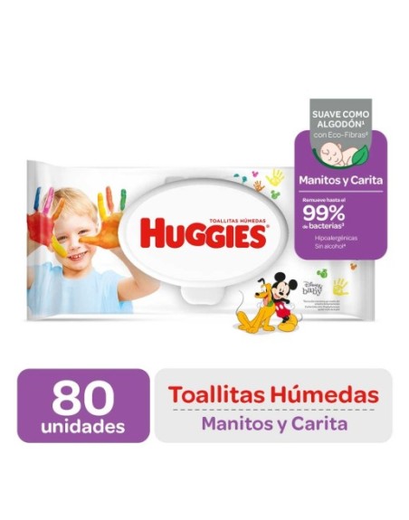 HUGGIES TOALLITAS HUMEDAS MANITOS Y CARITA  X80UNID