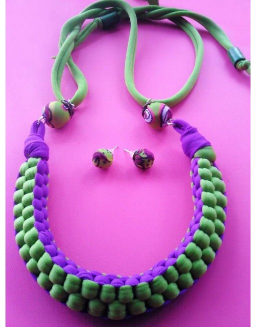 JUEGO COLLAR-ZARCILLO  DE COLORES TEJIDOS