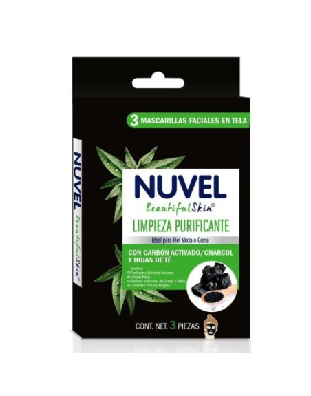 NUVEL MASCARILLA FACIAL TELA LIMPIEZA PURIFICANTE X 3UND