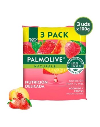 PALMOLIVE NATURALS NUTRICION DEICADA  JABON TOCADOR  3PACK YOURT FRESAS X110G