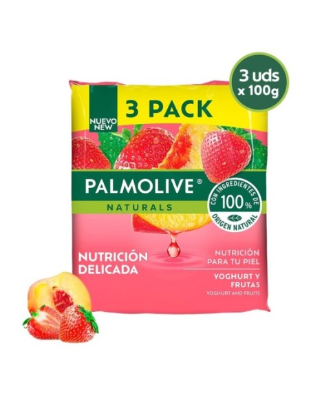 PALMOLIVE NATURALS NUTRICION DEICADA  JABON TOCADOR  3PACK YOURT FRESAS X110G